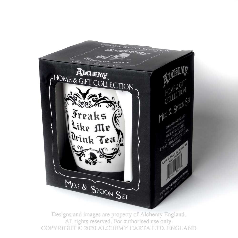 Alchemy - Freaks Like Me Drink Tea Ensemble tasse et cuillère - Blanc/Noir